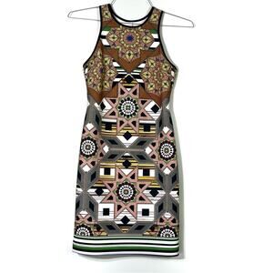Clover Canyon Mini Body Con Neoprene Geometric Print Dress Medium EUC